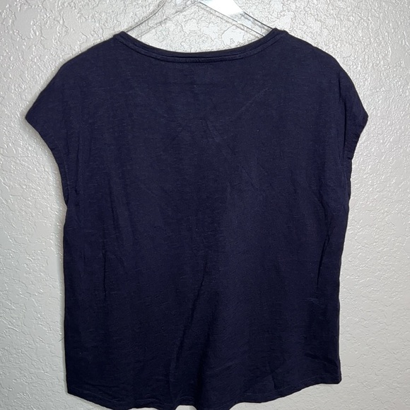 Talbots Navy Blue Embroidered Flower Print Short Sleeve Top - Picture 5 of 5